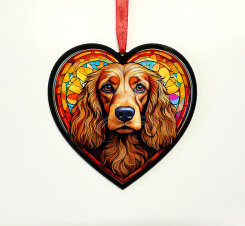 Cocker Spaniel Golden Stained Glass Effect Heart Suncatcher